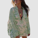Olivia™ Elegant Two-Piece Set | V-Neck Shirt and Elastic-Waist Shorts