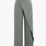 Draped Wrap Straight-Leg Trousers