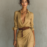 Matilda – Long Maxi Dress with Lapel Collar and Belt