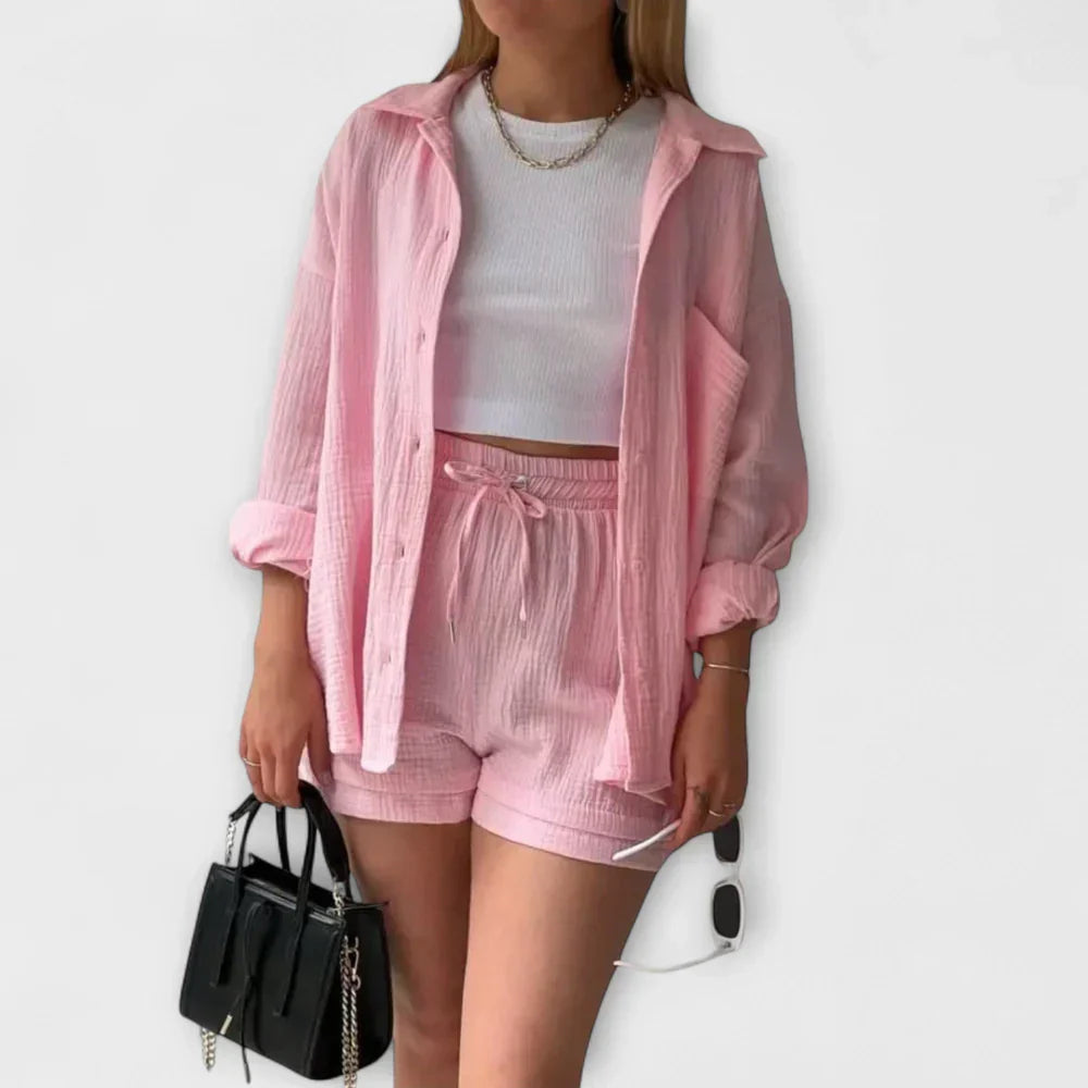 VANESSA 2-PIECE BUTTON UP AND SHORTS SET