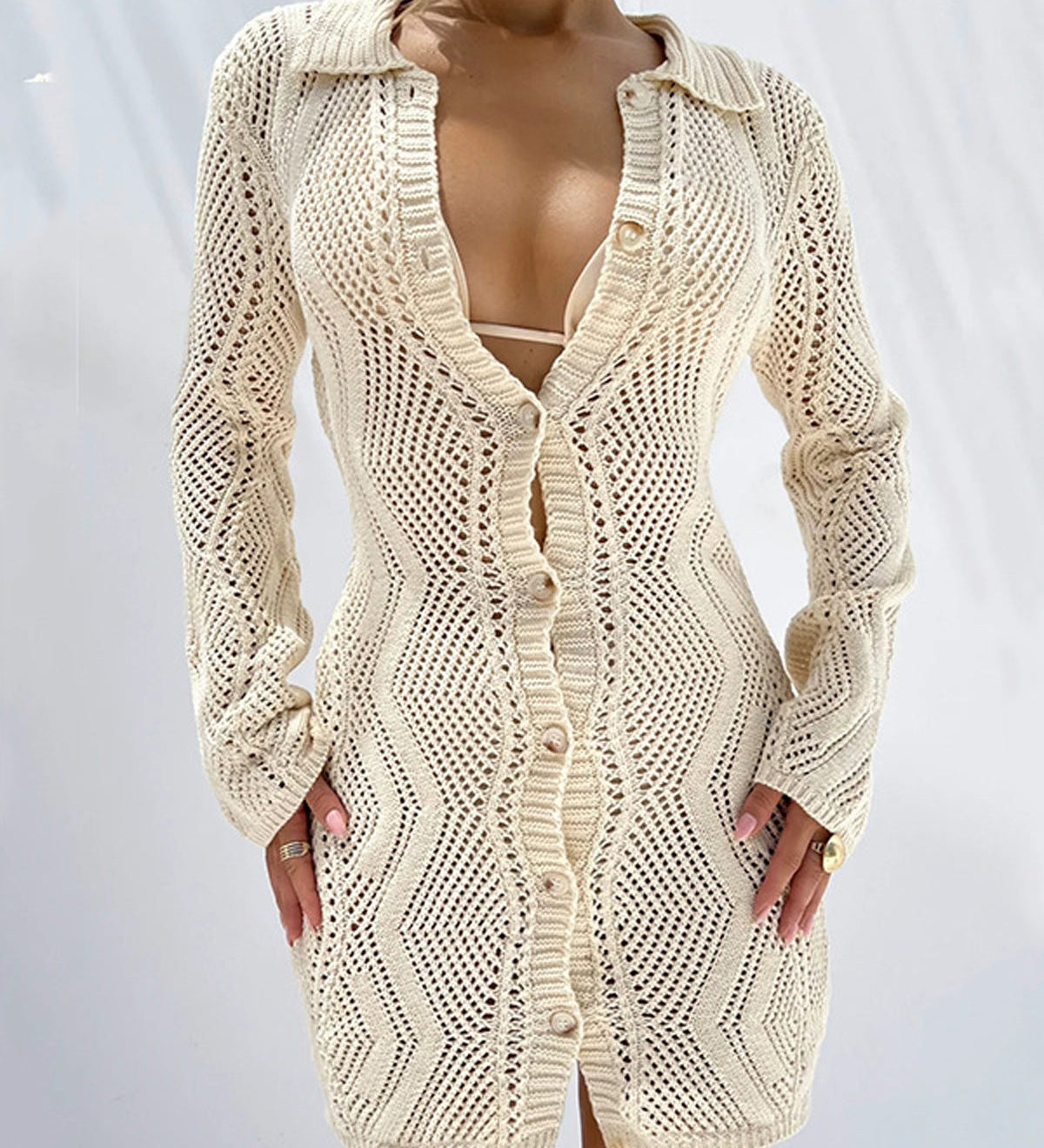 Isla Cove Crochet Button Mini Dress