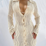Isla Cove Crochet Button Mini Dress