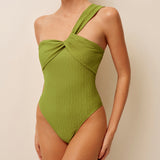 Verdant Elegance One-Shoulder Swimsuit