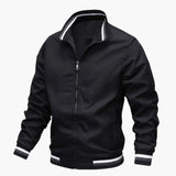 Men's Bomber Jacket with Striped Collar and Ribbed Hem
