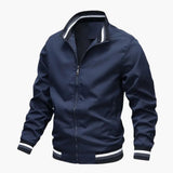 Men's Bomber Jacket with Striped Collar and Ribbed Hem