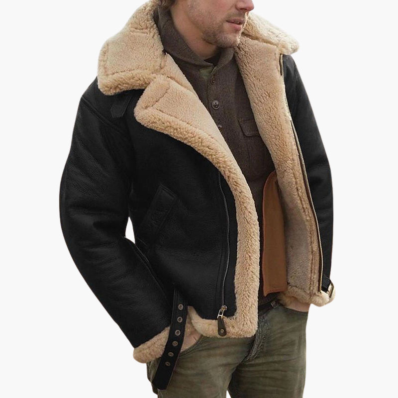 Men's aviator jacket with faux shearling collar and zipper closure