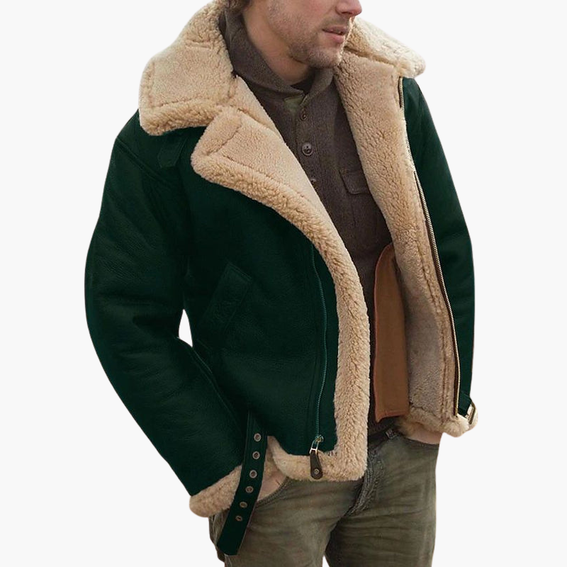 Men's aviator jacket with faux shearling collar and zipper closure