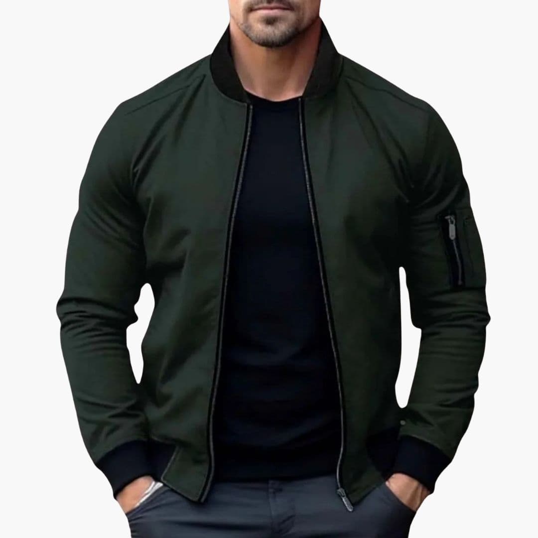 Men's bomber jacket with striped ribbed collar