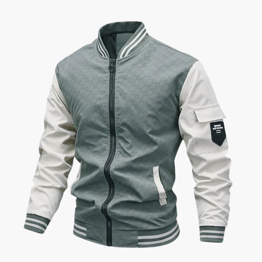 Men's bomber jacket with striped ribbed collar