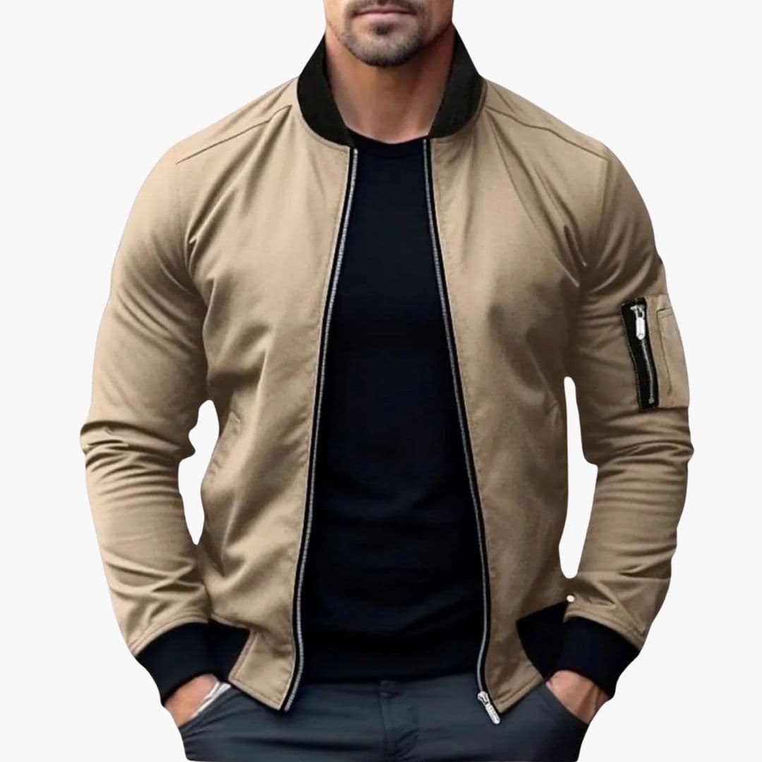 Men's bomber jacket with striped ribbed collar