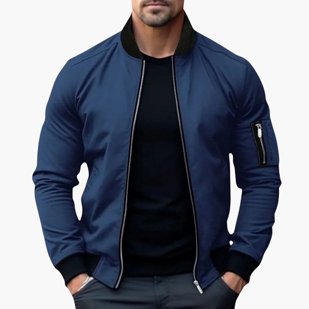 Men's bomber jacket with striped ribbed collar