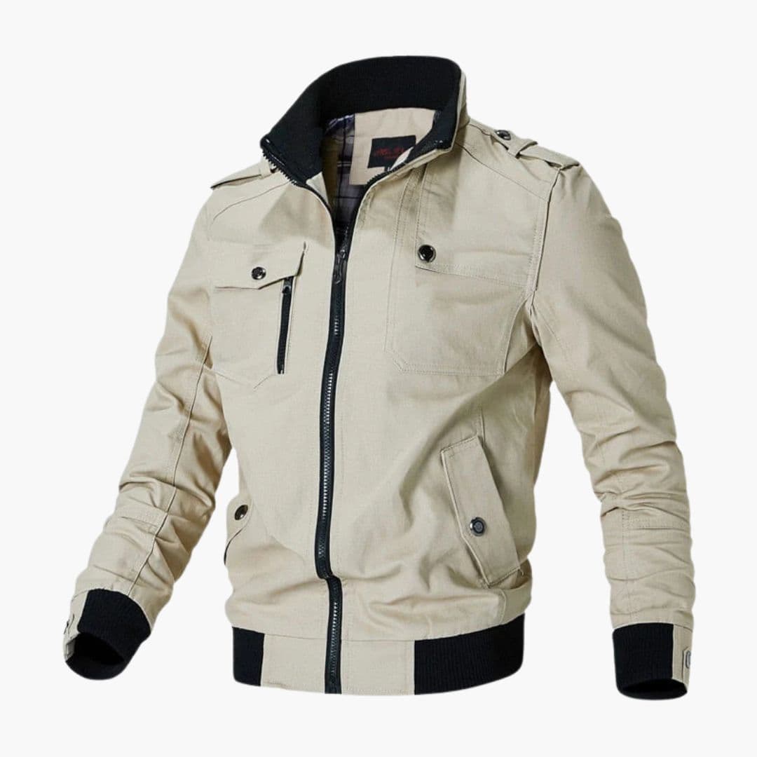 Men's bomber jacket with striped ribbed collar
