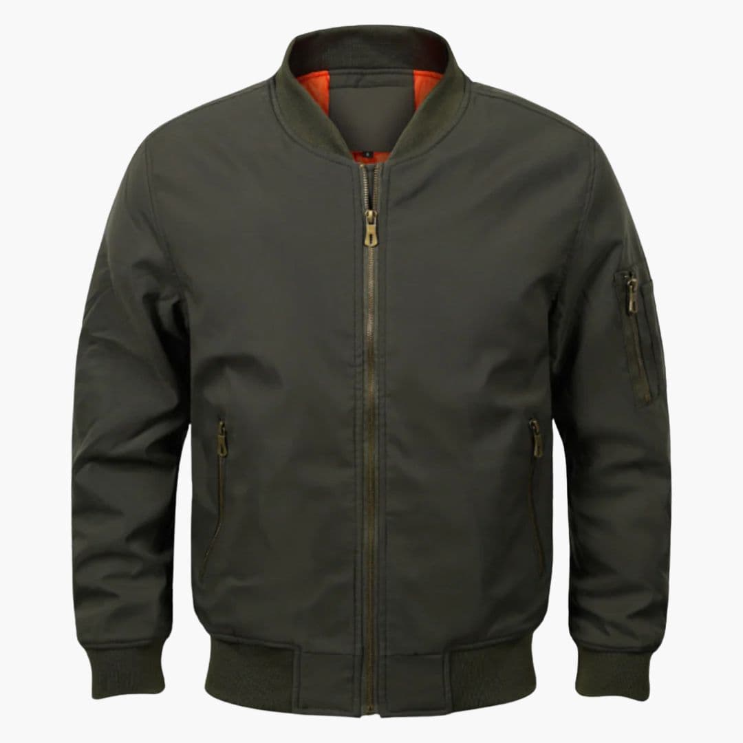 Men's bomber jacket with striped ribbed collar