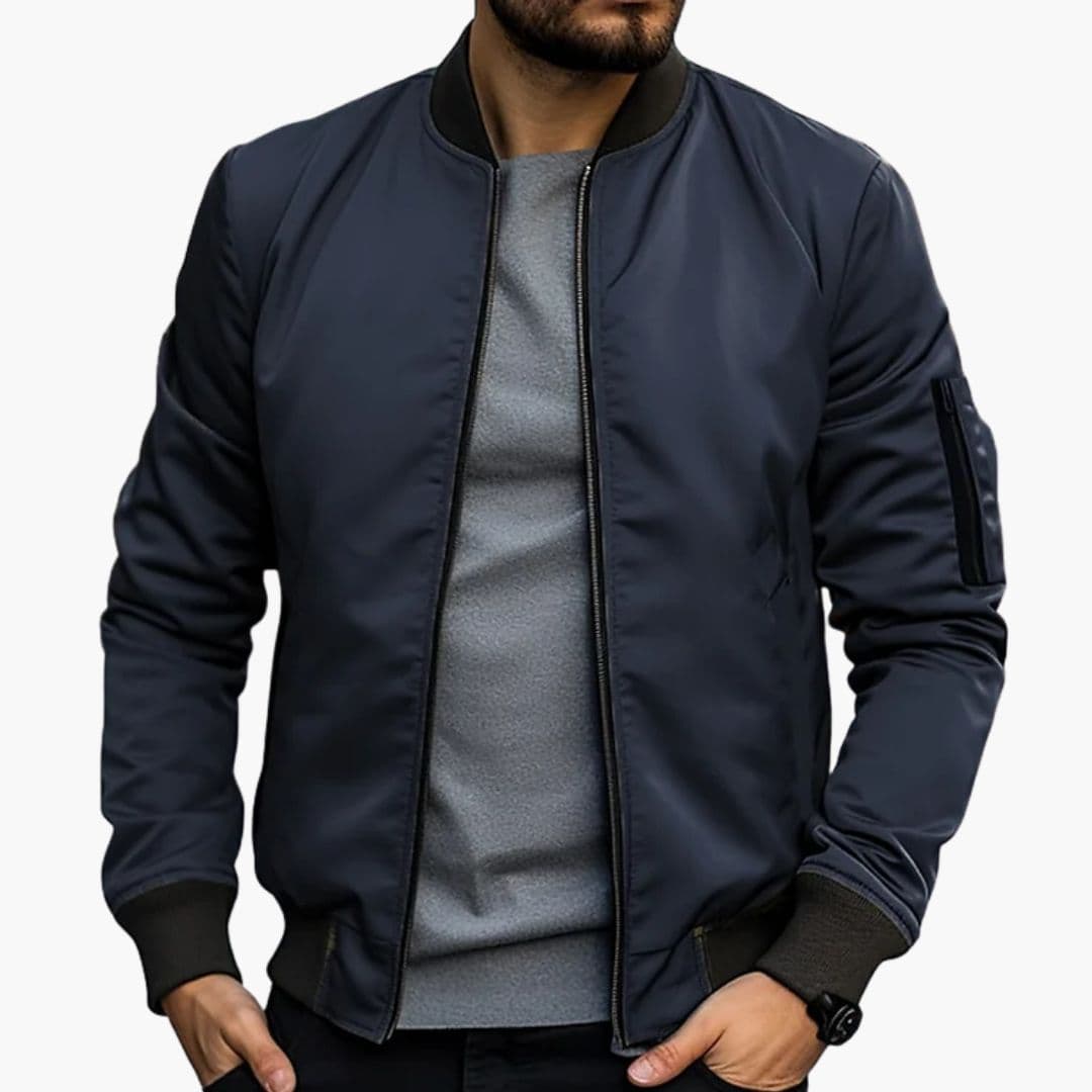 Men's bomber jacket with striped ribbed collar