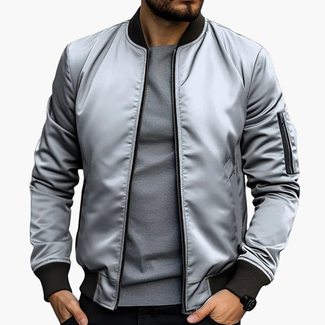Men's bomber jacket with striped ribbed collar