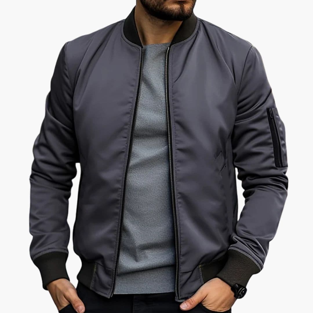 Men's bomber jacket with striped ribbed collar