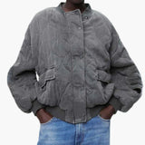 Quilted unisex bomber jacket with ribbed collar