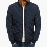 Men's Quilted Bomber with Zipper Closure and Collar