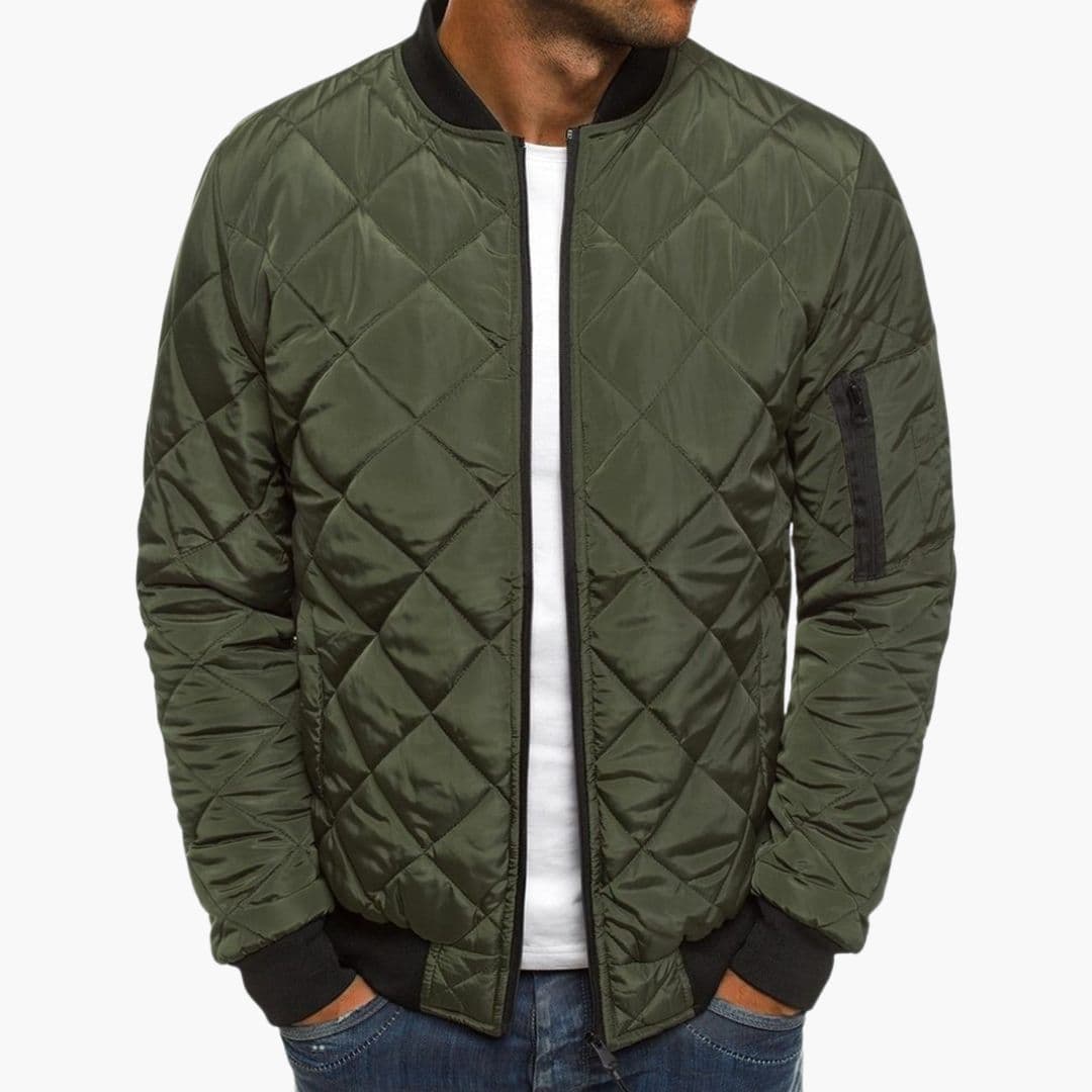 Men's Quilted Bomber with Zipper Closure and Collar