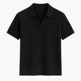 Ribbed knit polo sweater for men with open collar
