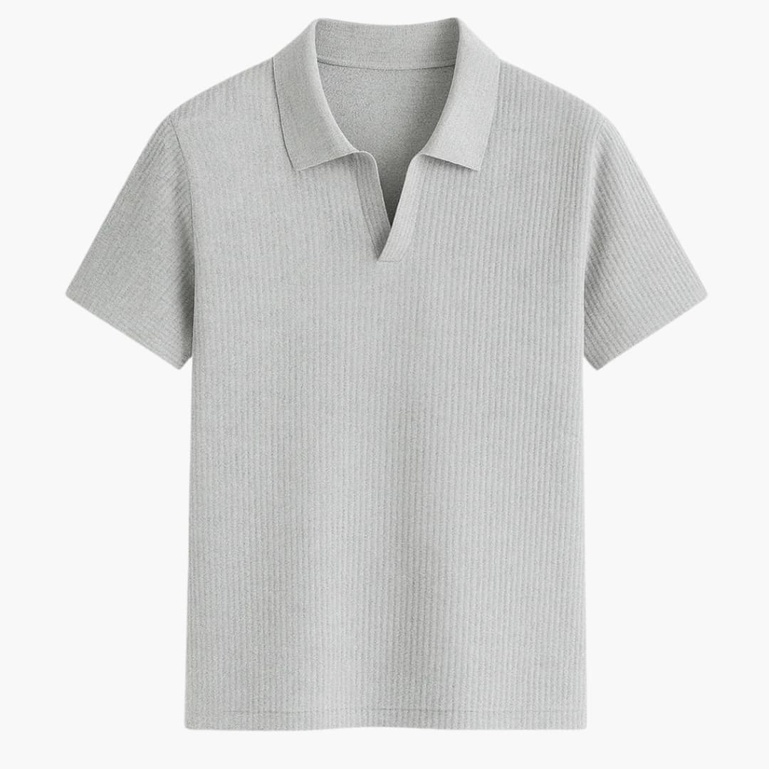 Ribbed knit polo sweater for men with open collar