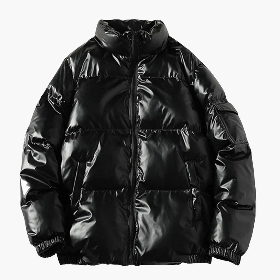 Shiny Men's Down Jacket with Stand-up Collar