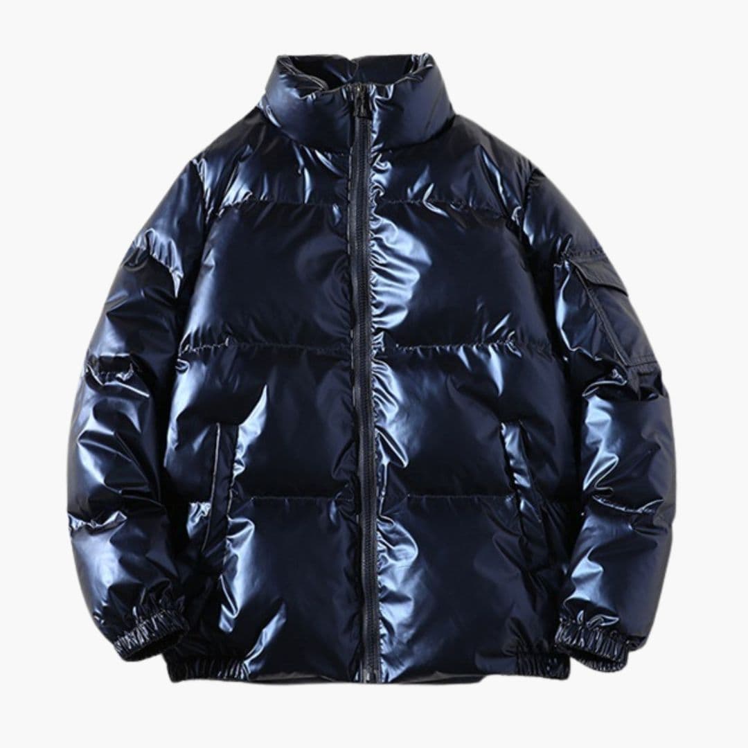 Shiny Men's Down Jacket with Stand-up Collar