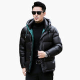 Men's Puffer Jacket with Hood and Zipper Closure
