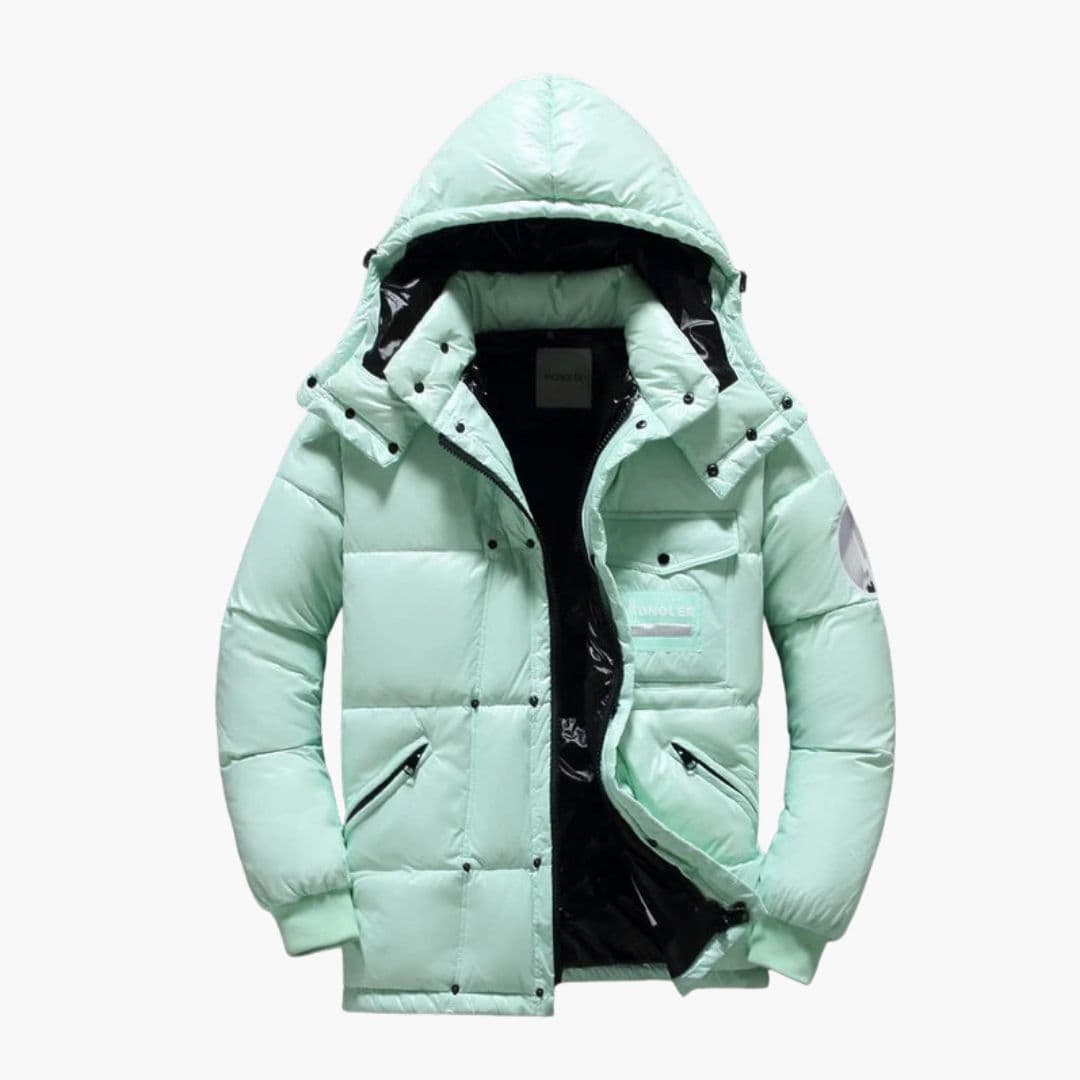 Men's Down Jacket with Hood and Zipped Pockets