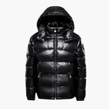 Men's puffer jacket with hood and zipper closure