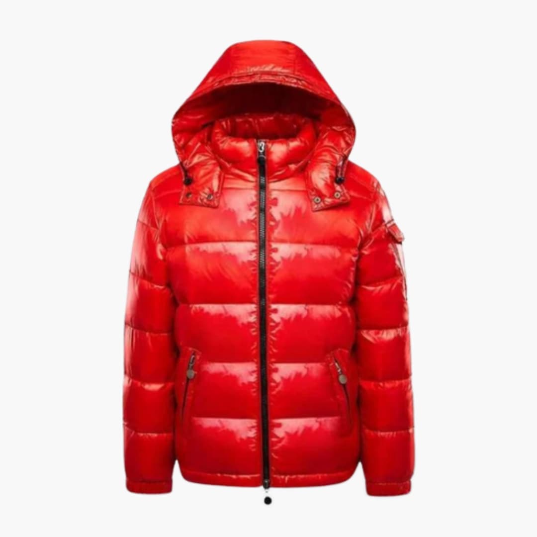 Men's puffer jacket with hood and zipper closure
