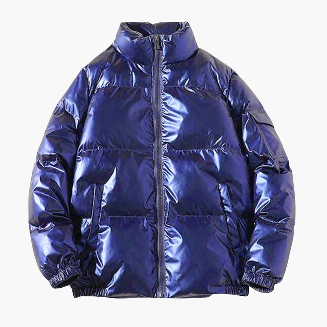 Men's down jacket with zipper and stand-up collar