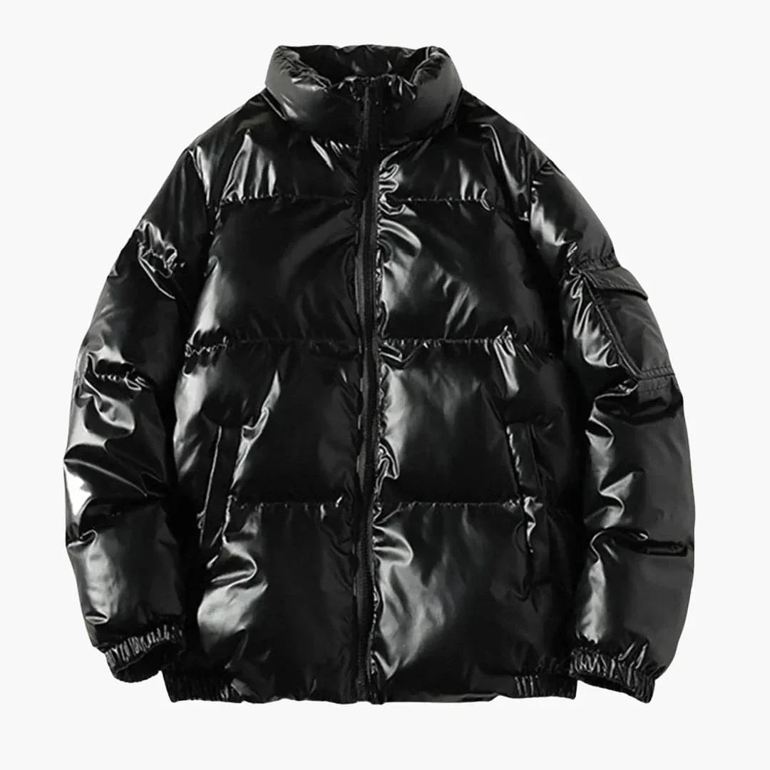 Men's down jacket with zipper and stand-up collar