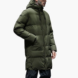 Long men's down jacket with hood