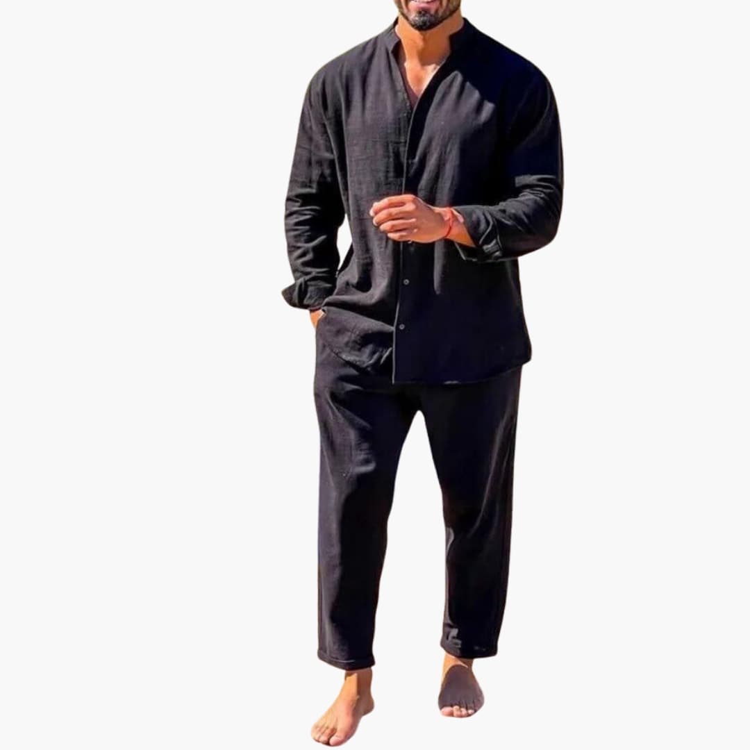 Men's 2-piece set with button-down shirt and straight-cut pants