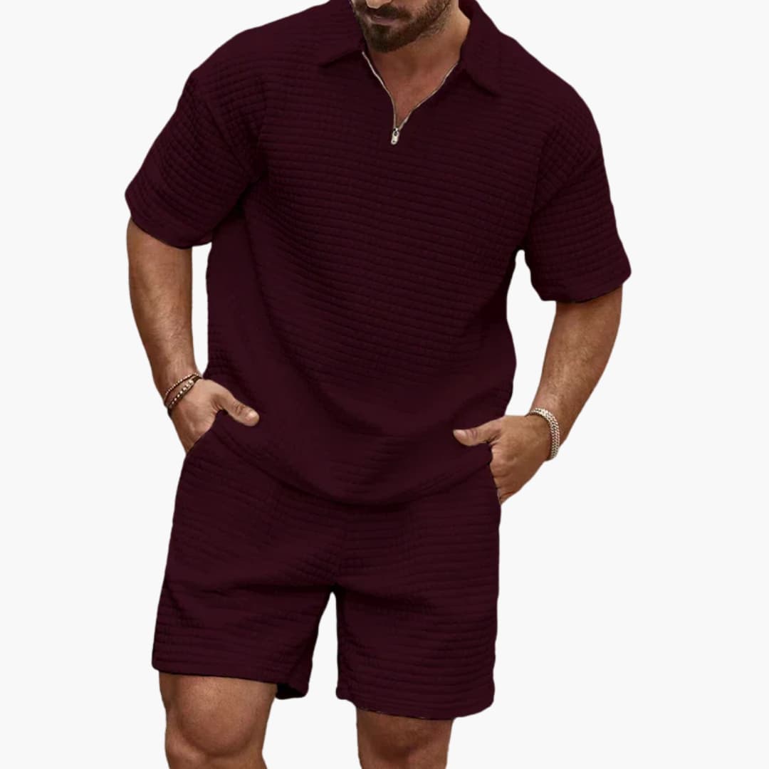 Men's set polo and shorts with zip collar