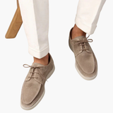 Men's Lace-Up Moccasins with Suede Surface and Flexible Sole