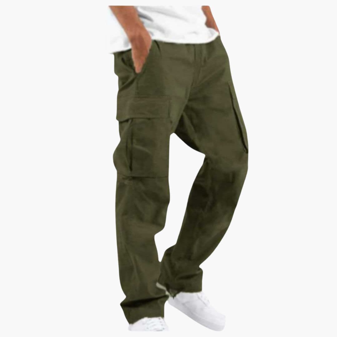 Men's Cargo Pants with Wide Legs and Multiple Pockets