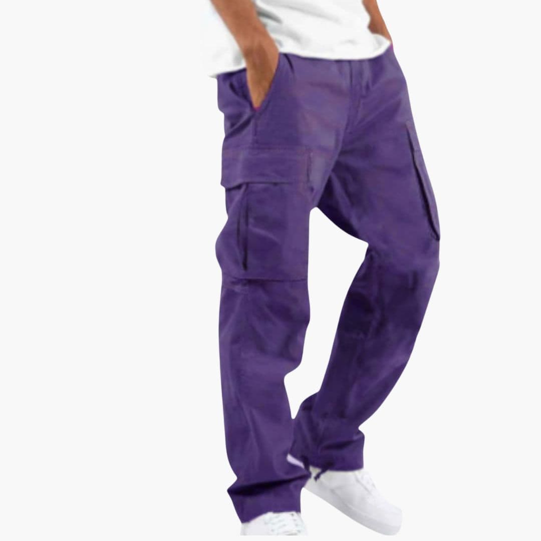 Men's Cargo Pants with Wide Legs and Multiple Pockets