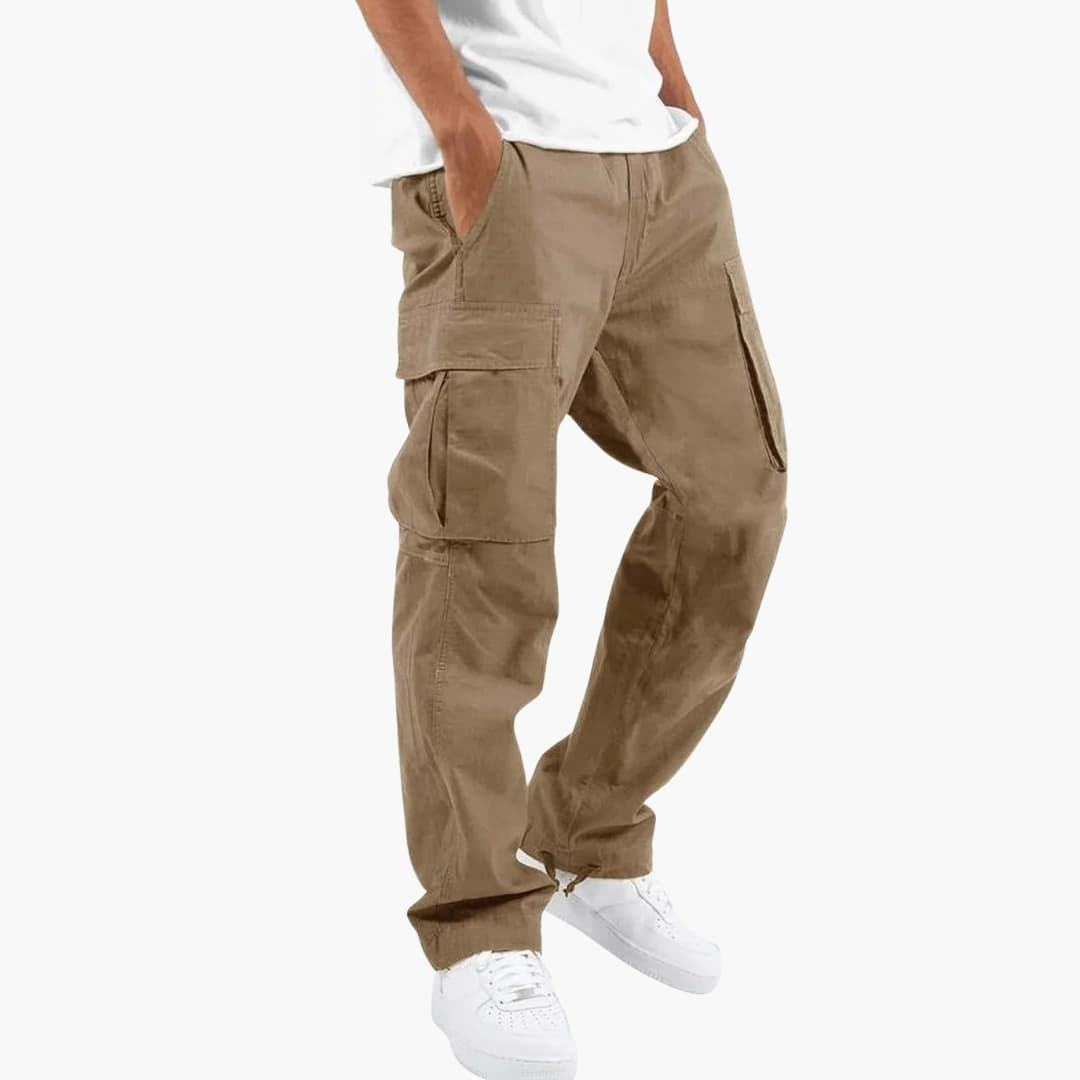 Men's cargo pants with multiple pockets and straight cut