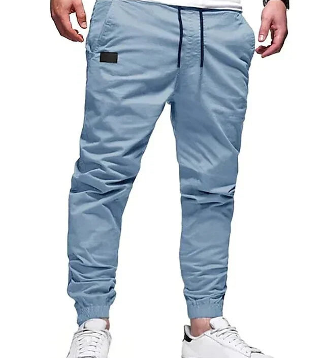 Men's casual straight-leg pants with elastic waistband