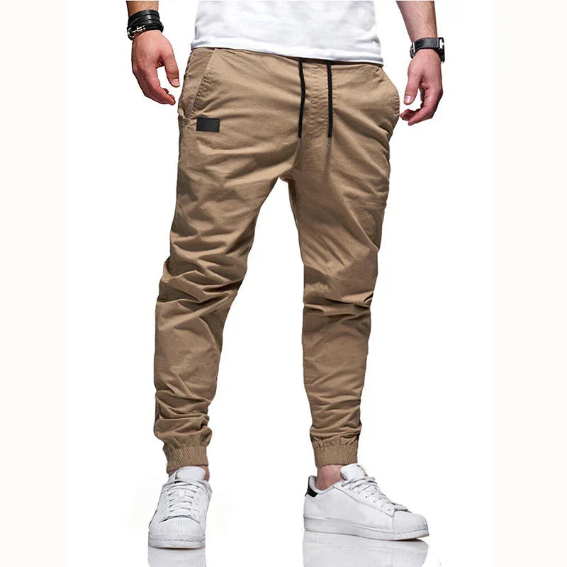 Men's casual straight-leg pants with elastic waistband