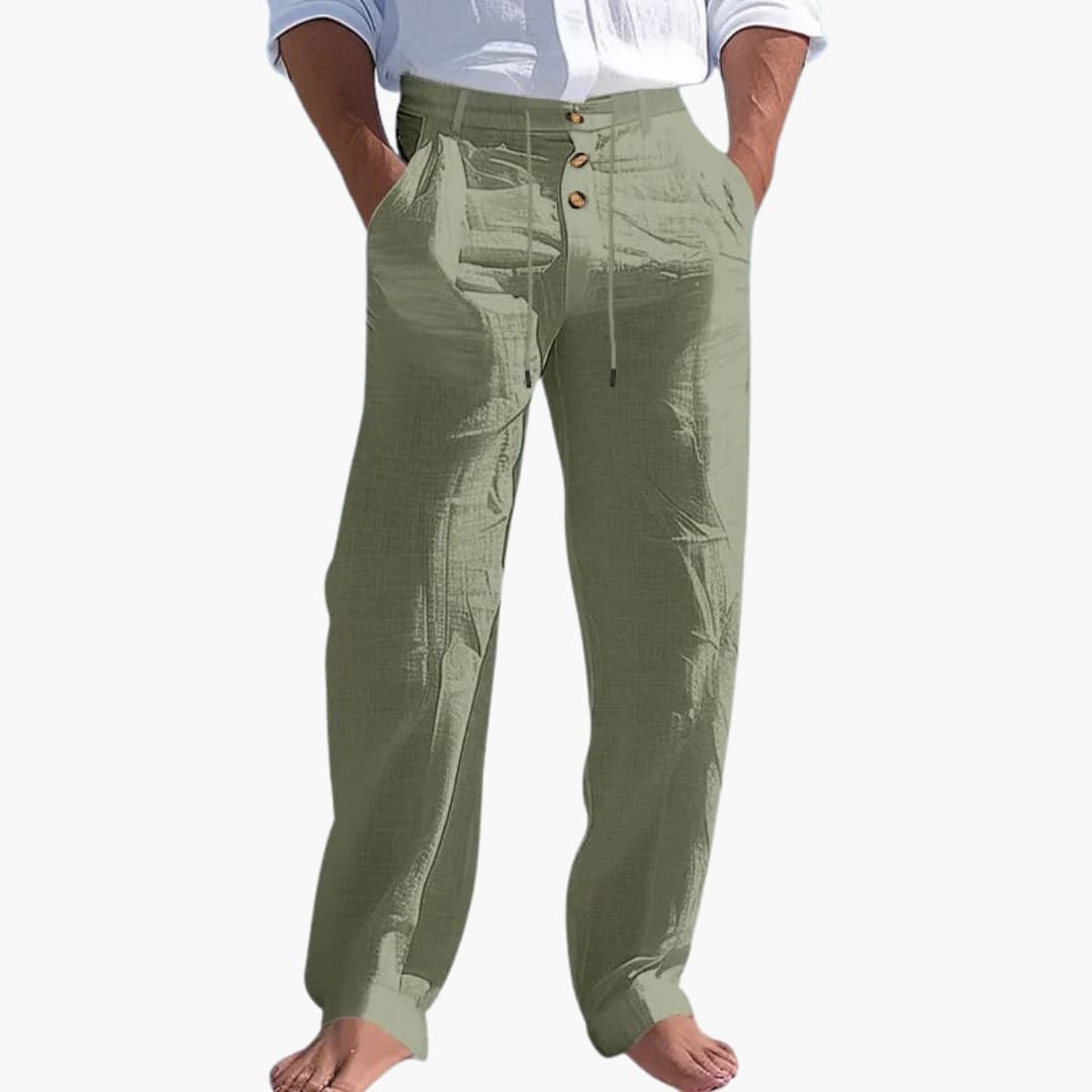 Men's pants with button closure and adjustable waist