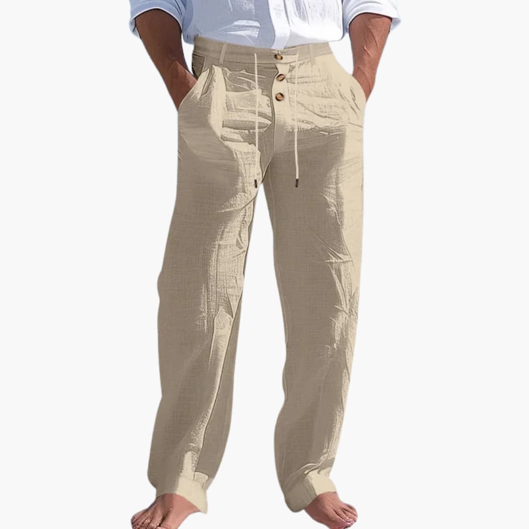 Men's pants with button closure and adjustable waist