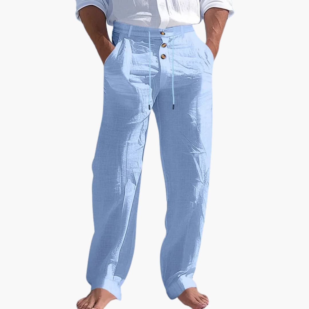 Men's pants with button closure and adjustable waist