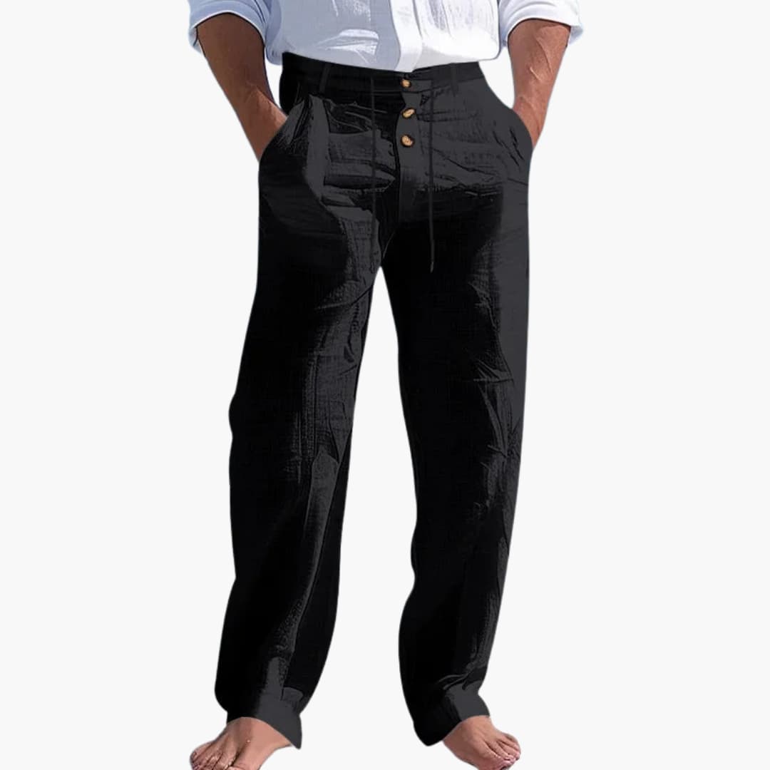 Men's pants with button closure and adjustable waist