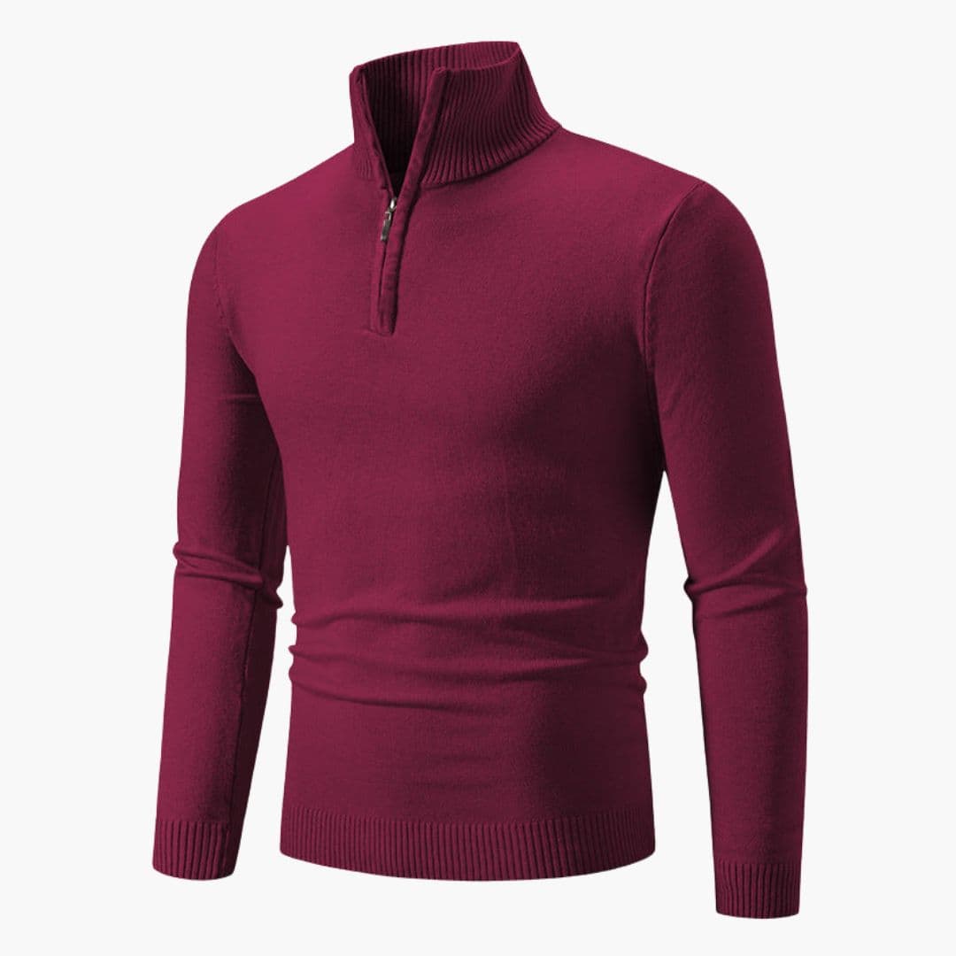 Men's polo sweater with zip collar and ribbed cuffs