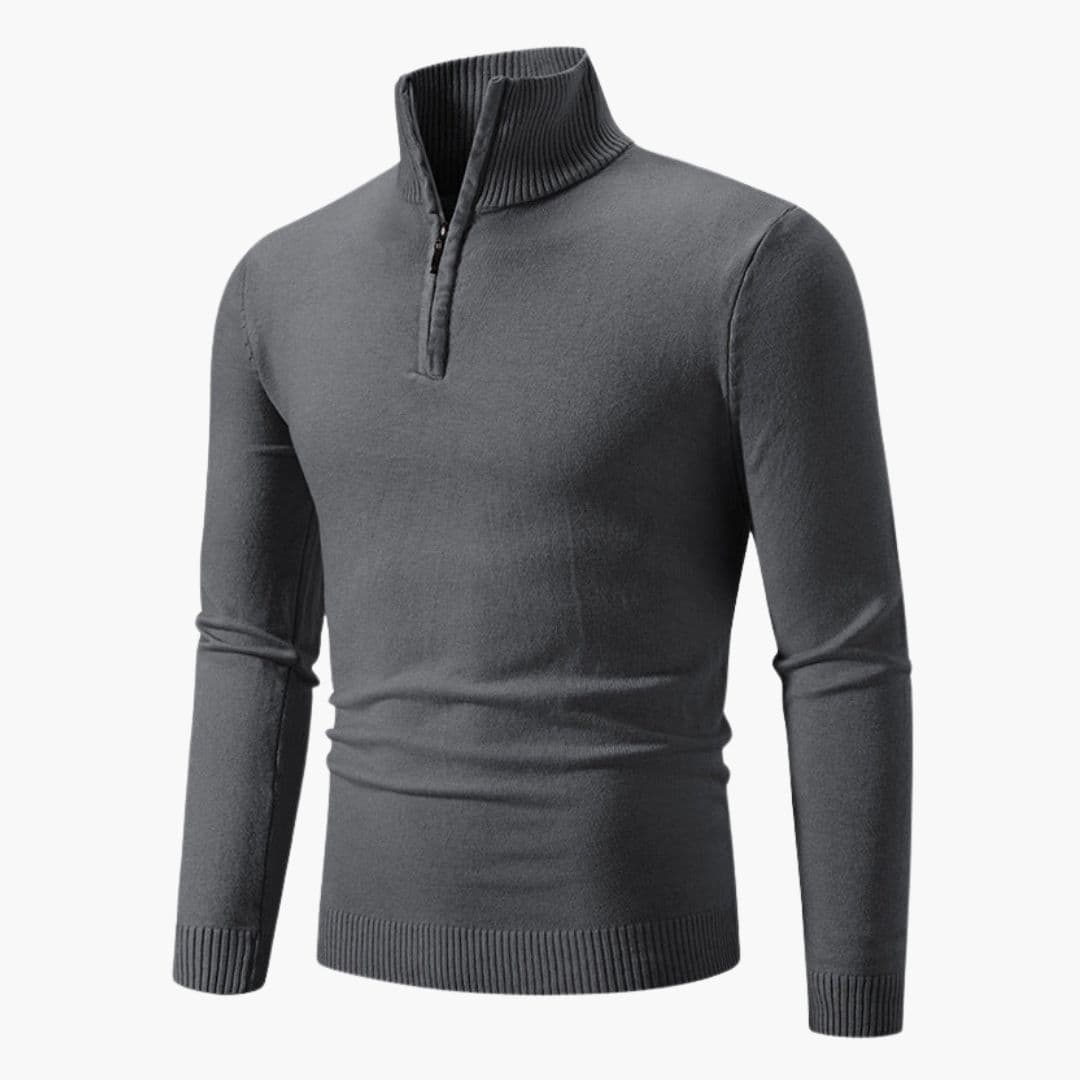 Men's polo sweater with zip collar and ribbed cuffs