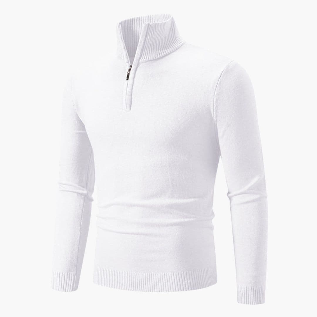 Men's polo sweater with zip collar and ribbed cuffs