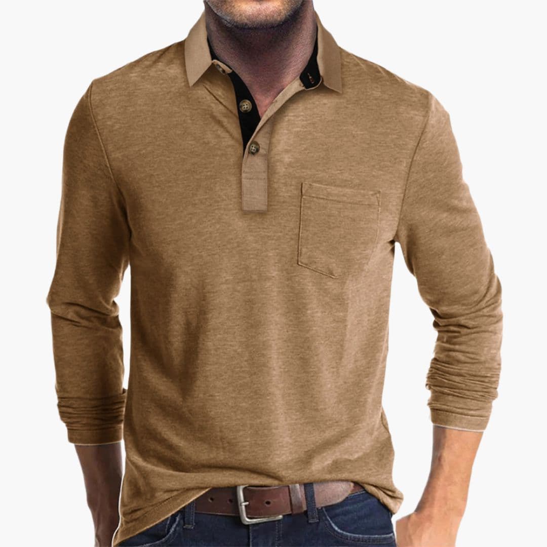 Men's Long Sleeve Polo with Chest Pocket